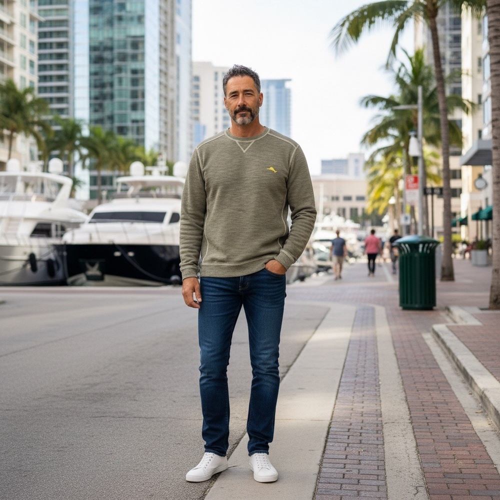 Tommy Bahama Tobago Bay Men’s Crewneck Sweatshirt Olive Green Size-M EUC